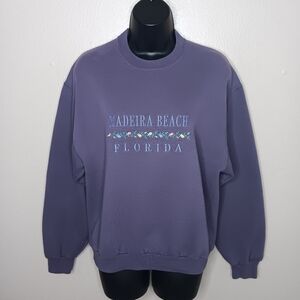 VTG Y2K Madeira Beach Florida Women's Small Sweatshirt Crewneck Purple Jerzees
